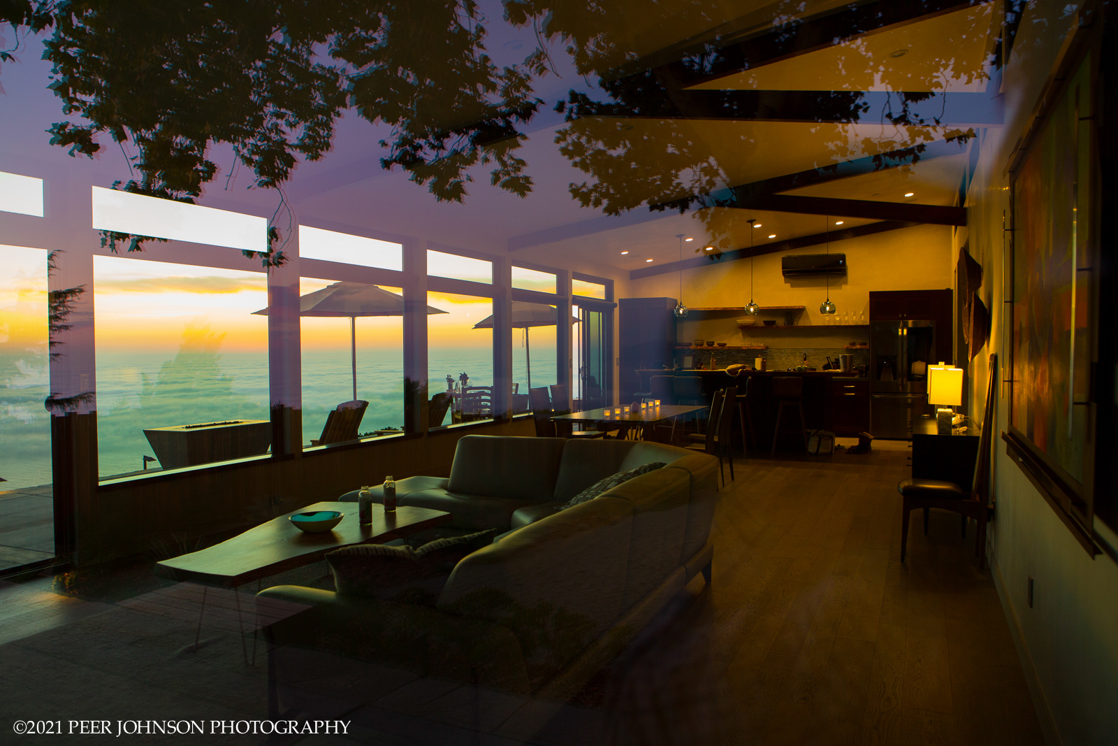 The kitchen, dinning & living room of the Cooper House on the grounds of The Post Ranch Inn.